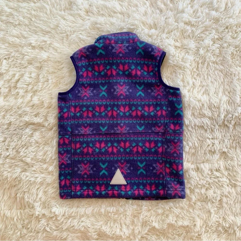 L.L. Bean Girls' Purple Patterned Fleece Vest Size M- 5/6